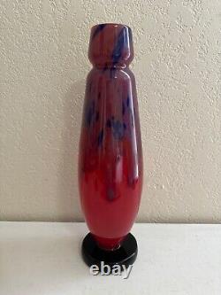 Antique French Art Deco Charles Schneider Signed Mottled Glass Red & Blue Vase