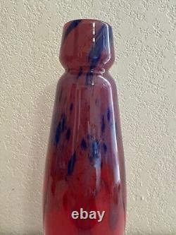 Antique French Art Deco Charles Schneider Signed Mottled Glass Red & Blue Vase