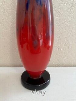 Antique French Art Deco Charles Schneider Signed Mottled Glass Red & Blue Vase