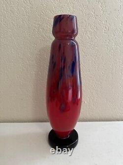 Antique French Art Deco Charles Schneider Signed Mottled Glass Red & Blue Vase