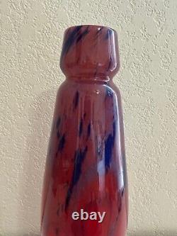 Antique French Art Deco Charles Schneider Signed Mottled Glass Red & Blue Vase