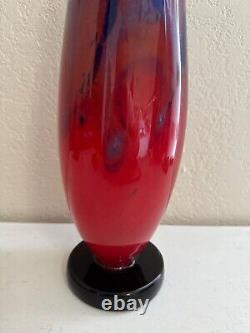 Antique French Art Deco Charles Schneider Signed Mottled Glass Red & Blue Vase