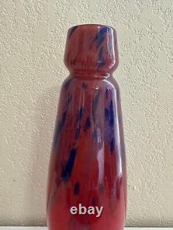 Antique French Art Deco Charles Schneider Signed Mottled Glass Red & Blue Vase