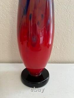 Antique French Art Deco Charles Schneider Signed Mottled Glass Red & Blue Vase