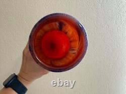 Antique French Art Deco Charles Schneider Signed Mottled Glass Red & Blue Vase