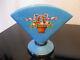 Antique French Art Glass HP Enamelled Bow Roses Basket Blue Opaline Fan Vase