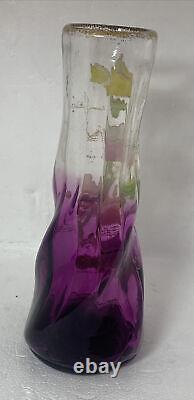 Antique French Art Glass Legras Hand Painted Floral Vase 8amethyst color signed