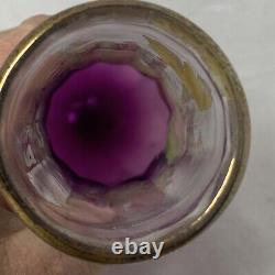 Antique French Art Glass Legras Hand Painted Floral Vase 8amethyst color signed