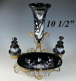 Antique French Art Glass Napoleon III Vanity Stand, Vase, 2 Perfume Bottle, Tray