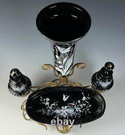 Antique French Art Glass Napoleon III Vanity Stand, Vase, 2 Perfume Bottle, Tray