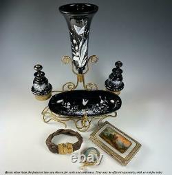 Antique French Art Glass Napoleon III Vanity Stand, Vase, 2 Perfume Bottle, Tray