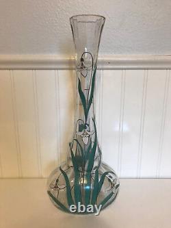 Antique French Art Glass Possibly Mont Joye Legras Vase with Enamel Flowers