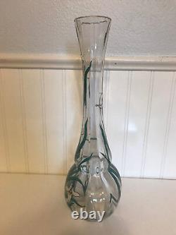 Antique French Art Glass Possibly Mont Joye Legras Vase with Enamel Flowers