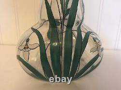 Antique French Art Glass Possibly Mont Joye Legras Vase with Enamel Flowers