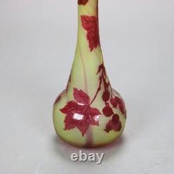 Antique French Art Nouveau Cut Back Flower Art Glass Vase Signed Galle C1920