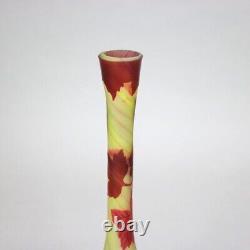 Antique French Art Nouveau Cut Back Flower Art Glass Vase Signed Galle C1920