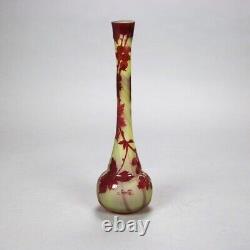 Antique French Art Nouveau Cut Back Flower Art Glass Vase Signed Galle C1920