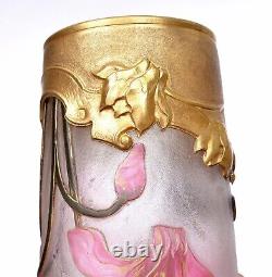 Antique French Art Nouveau Daum Nancy Relief Glass Gilt Silver Mounted Cased Sg