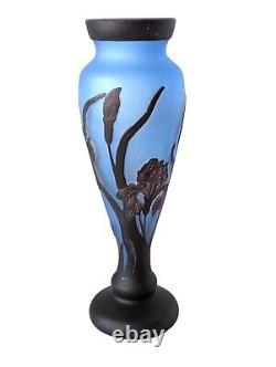 Antique French Art Nouveau Signed Cameo Art Glass Vase Iris Flowers