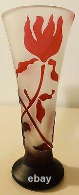 Antique French Art Nouveau Signed Cameo Art Glass Vase Iris Flowers