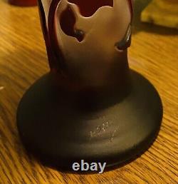 Antique French Art Nouveau Signed Cameo Art Glass Vase Iris Flowers