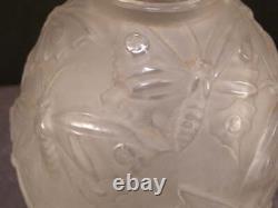 Antique French Art Nouveau Veryls Art Glass Embossed Crystal Butterfly Frosted
