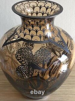Antique French Art Nuevo Glass Vase, Circa 1900 With Silver Overlaid