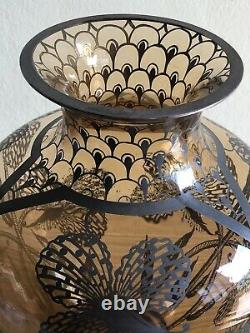 Antique French Art Nuevo Glass Vase, Circa 1900 With Silver Overlaid
