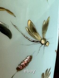 Antique French Baccarat Blue Opaline Glass Vase Jeweled Enamel Handpainted Bird