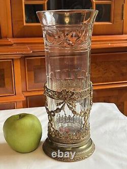 Antique French Baccarat Empire Cut Crystal Ormolu Trumpet Vase WithBronze Base. 11