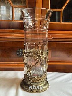 Antique French Baccarat Empire Cut Crystal Ormolu Trumpet Vase WithBronze Base. 11