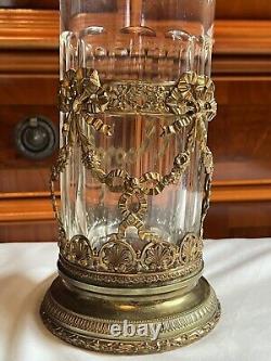 Antique French Baccarat Empire Cut Crystal Ormolu Trumpet Vase WithBronze Base. 11