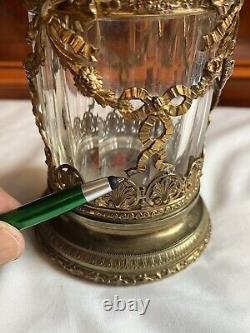 Antique French Baccarat Empire Cut Crystal Ormolu Trumpet Vase WithBronze Base. 11