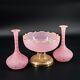 Antique French Baccarat Pink Opaline Glass Vases Centrepiece Set Gold Gilt