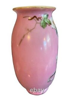 Antique French Baccarat Pink Opaline Vase Cherubs Floral Vines Signed c 1840's