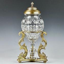 Antique French Baccarat clear crystal Urn Vase on gilt bronze Dolphins base