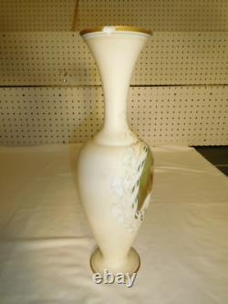 Antique French Beige Opaline Glass TALL 14 Child Praying to God Portrait Vase