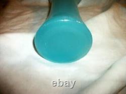 Antique French Blue Opaline Glass Vase HP Hand Blown White Leaf Band Floral