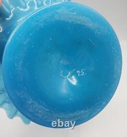 Antique French/Bohemian Blue Opaline Glass 11 Epergne Vase Hand Blown & Ruffled