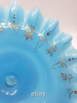 Antique French/Bohemian Blue Opaline Glass 11 Epergne Vase Hand Blown & Ruffled