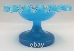 Antique French/Bohemian Blue Opaline Glass 11 Epergne Vase Hand Blown & Ruffled