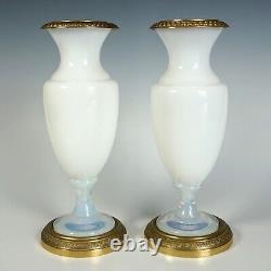 Antique French Bulle de Savon Opaline Glass PAIR Vases Gilt Bronze Ormolu