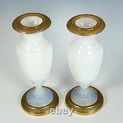 Antique French Bulle de Savon Opaline Glass PAIR Vases Gilt Bronze Ormolu