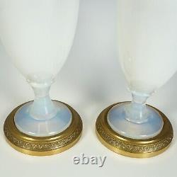 Antique French Bulle de Savon Opaline Glass PAIR Vases Gilt Bronze Ormolu