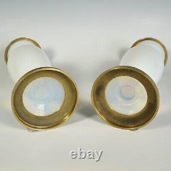 Antique French Bulle de Savon Opaline Glass PAIR Vases Gilt Bronze Ormolu