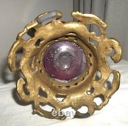 Antique French CRANBERRY Cut to Clear 13 VASE Brass Handles, Mount VERY LOVELY