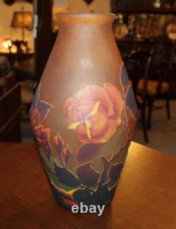 Antique French Cameo Art Glass Vase Mueller Freres Luneville