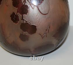 Antique French Cameo Art Glass Vase with Floral Design 26 H signed Legras