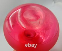 Antique French Cranberry Acid Etched Blooming Flowers Berries Art Glass Cut Vase