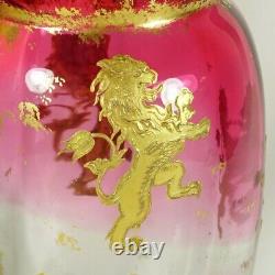 Antique French Cranberry Rubina Glass Vases PAIR Gold Enamel Gilt Bronze Handles